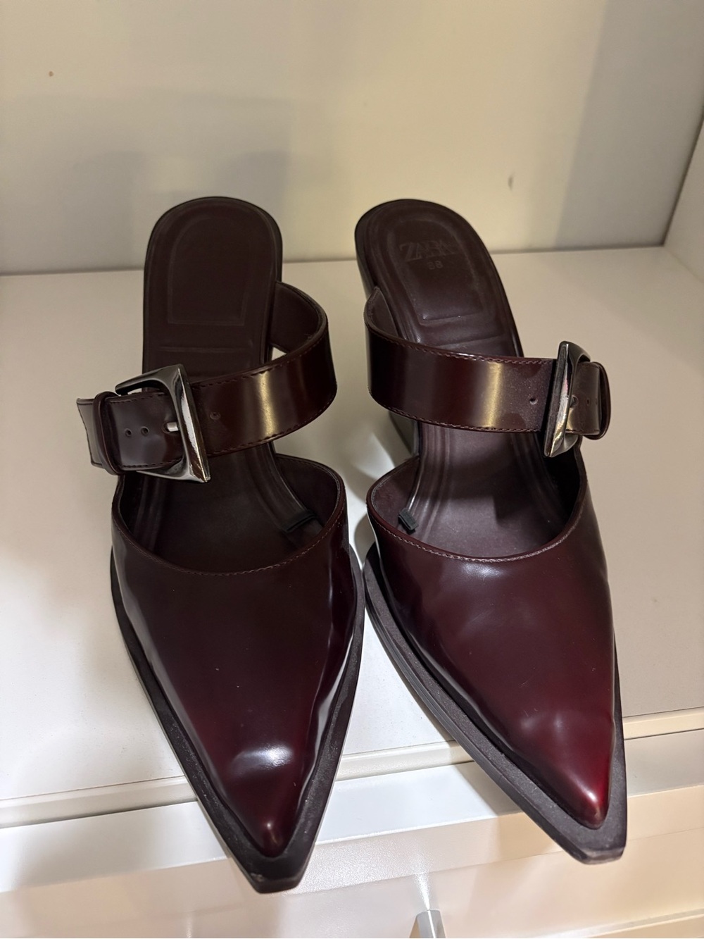 Zara Pointed Mule Sandals in Burgundy with Buckle